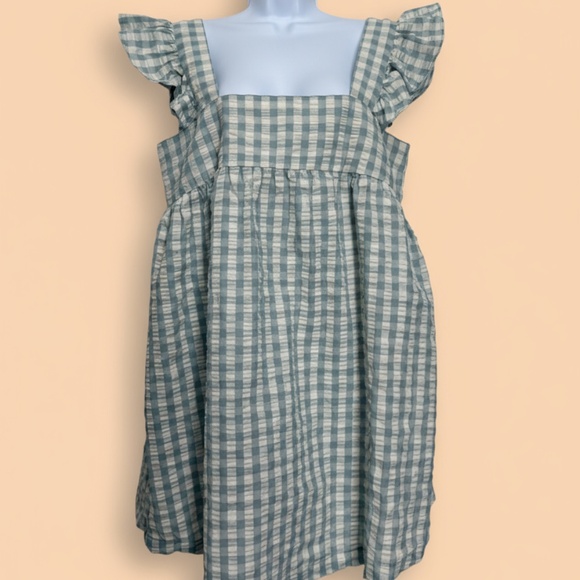 Open Edit Gingham Babydoll Mini Dress Blue S - Picture 1 of 6
